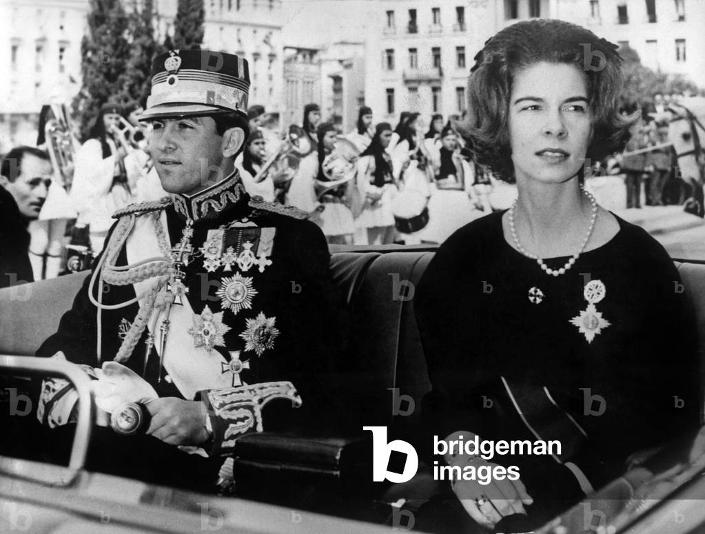 King Constantine II and his sister Princess Irene, 1964 (b/w photo)
