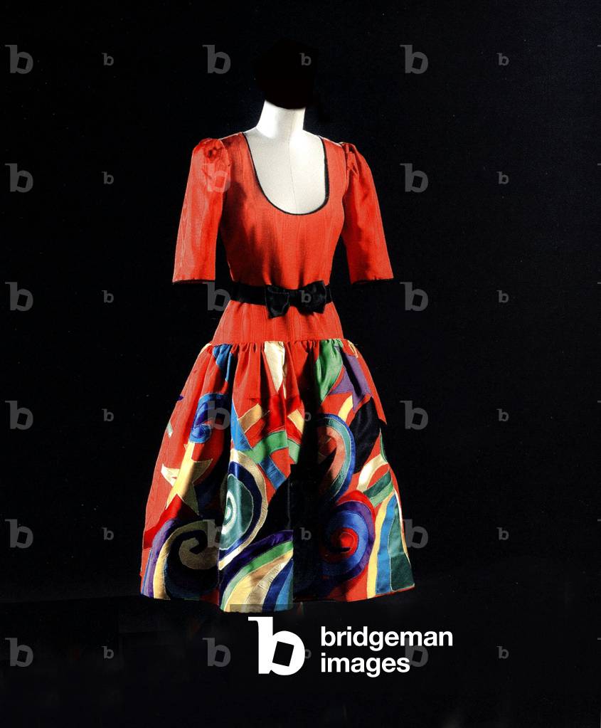 High fashion dress Yves Saint Laurent collection Fall Winter 1979/1980 from a collection in tribute to Pablo Picasso