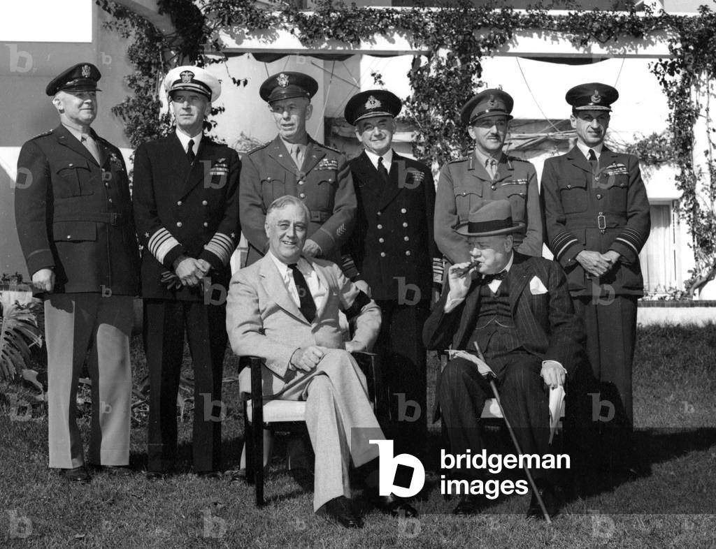 Franklin Roosevelt and Winston Churchill with their Chiefs of Staff, January 22, 1943.