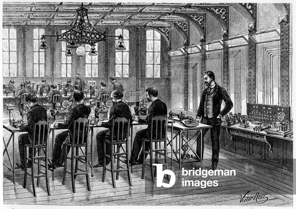 Post of telegraph by Emile Baudot (1845-1903), engraving, 1899