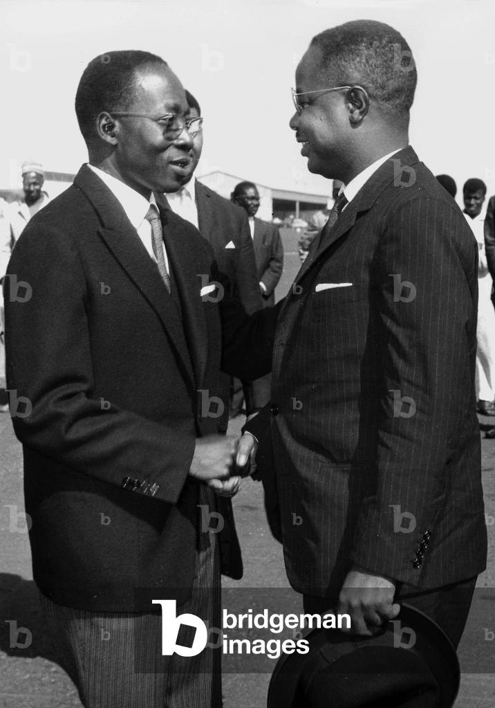 Visit of Ahmadou Ahidjo, President of Cameroun, in Senegal : here with senegalese President Leopold Sedar Senghor in Dakar on March 2, 1964