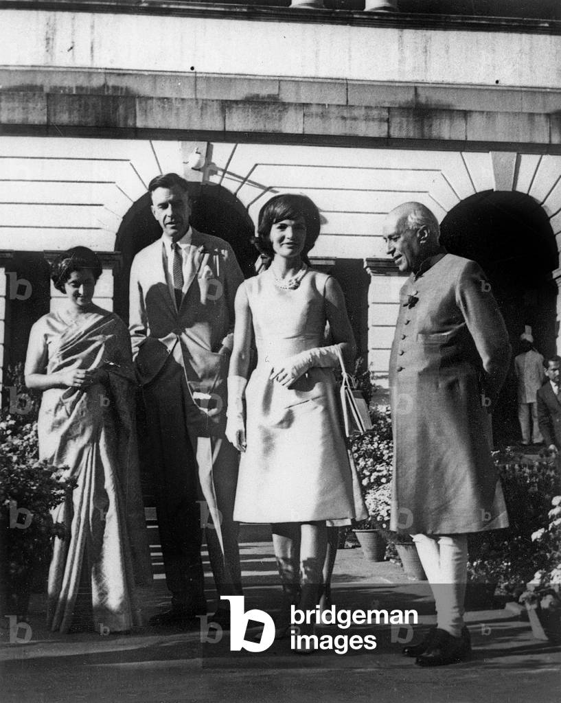 Indira Gandhi, Kenneth Galbraith American ambassador in India, Jackie Kennedy and Nehru in March 1962 in India