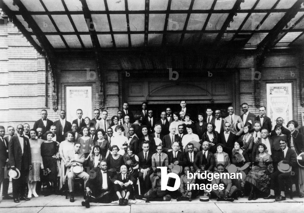 Flournoy Miller Aubrey Lyles Noble Sissle and Eubie Blake with the whole company of their musical revue Shuffle Along at Selwyn Theatre Boston in 1921 jazz
