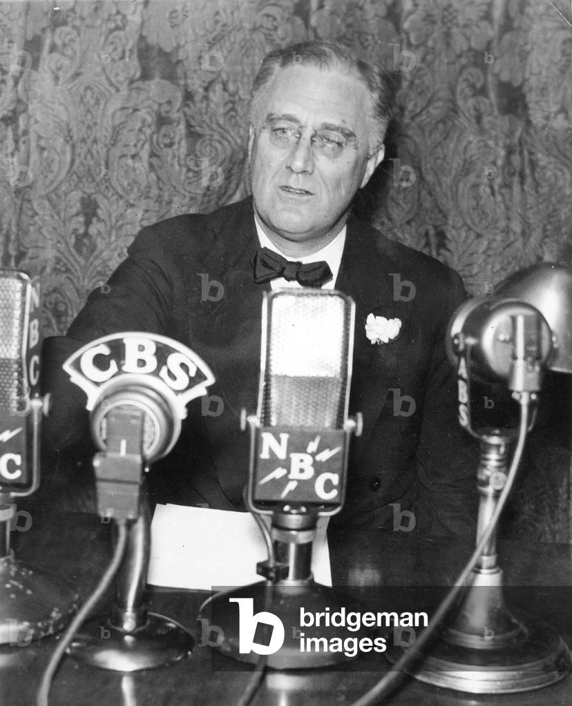 President Franklin Delano Roosevelt, during an Address for his 53rd Birthday, 31st January 1935 (b/w photo)