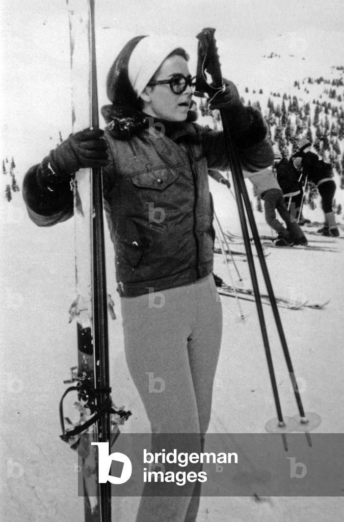 Michele Barzach on holidays at winter sports, Courchevel, 1968