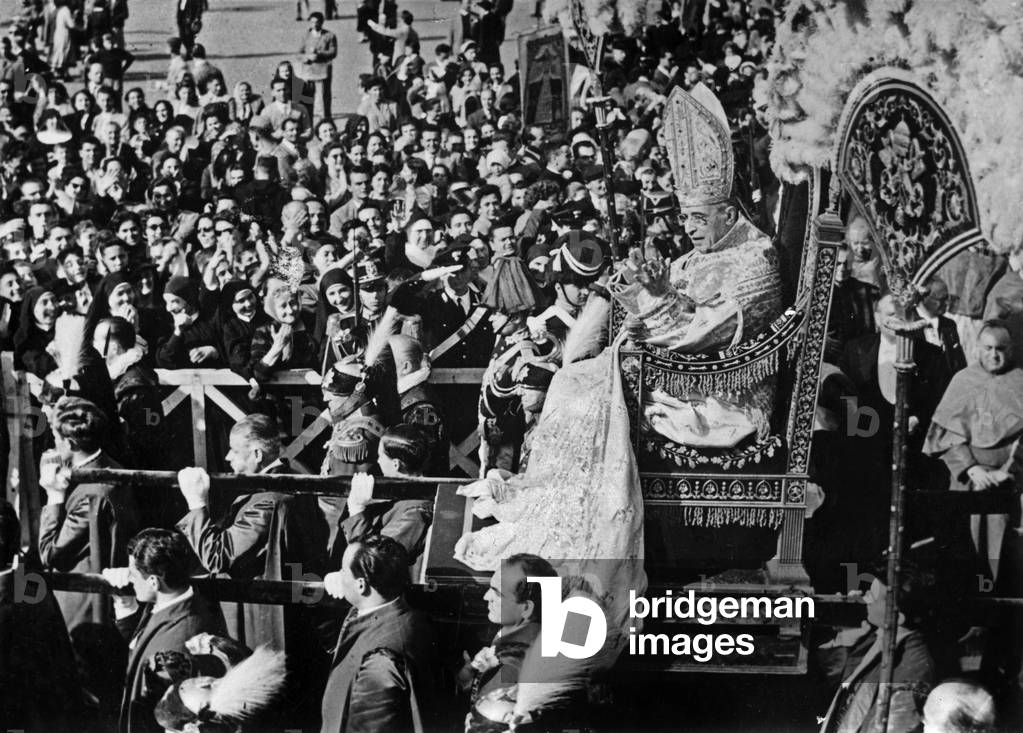 Pope Pius XII (Eugenio Pacelli, pope in 1939-1958) in saint Peter place in Rome on April 3, 1954