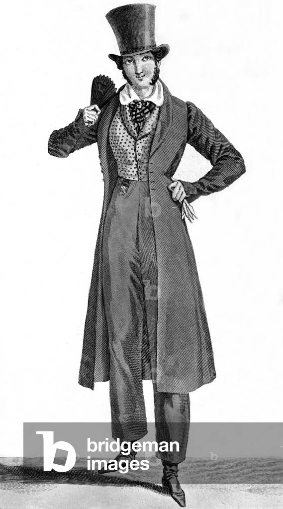 Suit male beaver hat redingote merinos tie silk vest spades trousers Russian sewing boots 1822