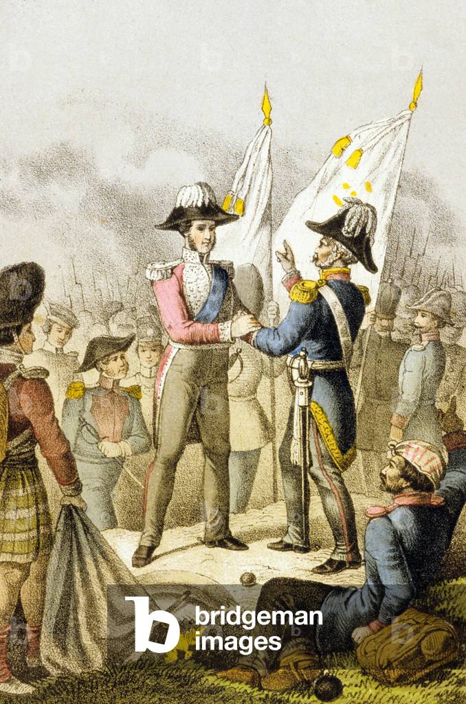 Arthur Wellesley, 1st Duke of Wellington and Gebhard Leberecht von Blucher, 18th June 1815 (coloured engraving)