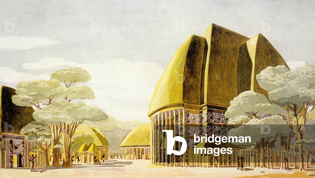Pavilion of African Territories under Mandate at the Paris Colonial Exposition, 1931 (colour litho)