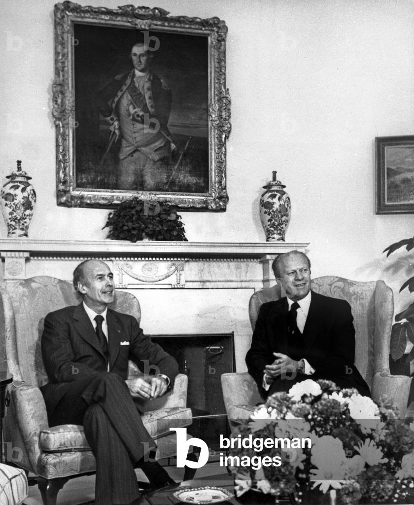 French President Valery Giscard d'Estaing with American President Gerald Ford in White House in Washington May 12, 1976