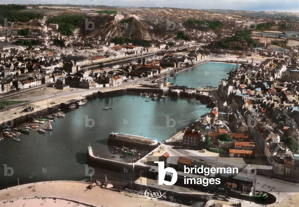 Cherbourg, France : aerial view, postcard, c. 1958