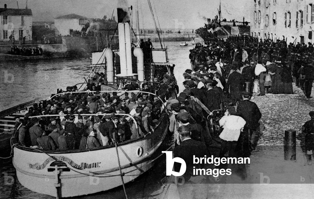 Boat Departing Saint-Martin-de-Ré, Île de Ré, for French Guiana (b/w photo)