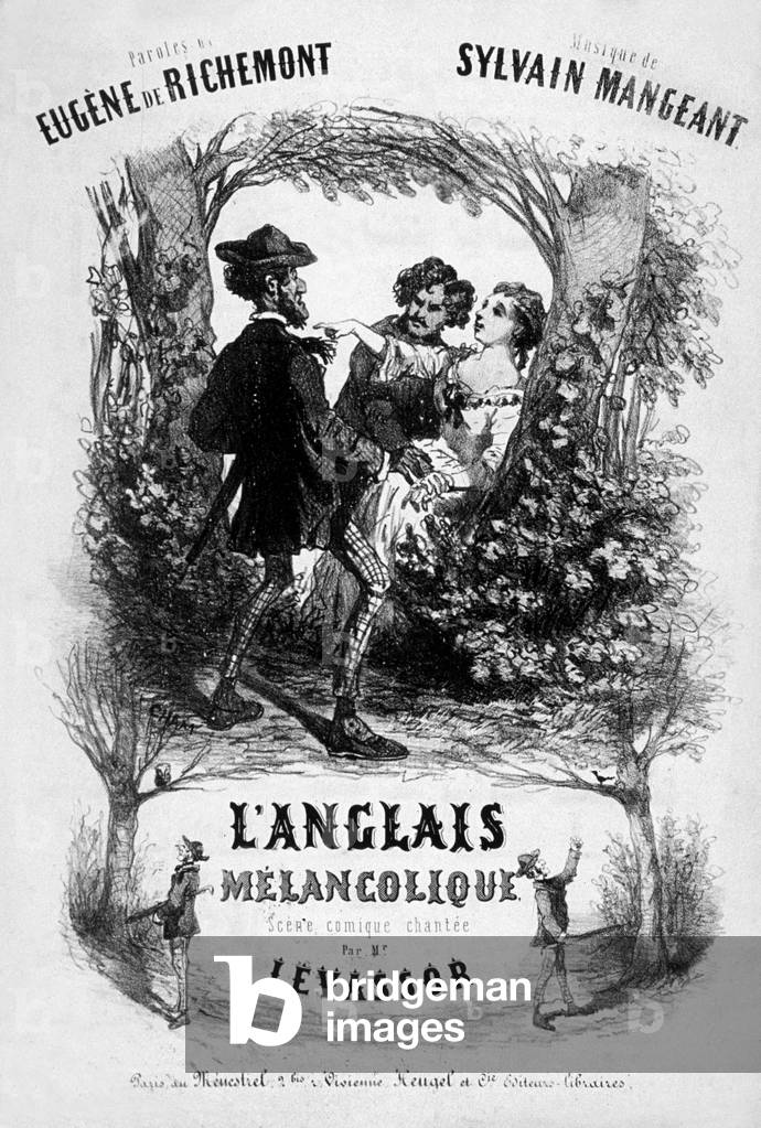 Sheet music cover The English melancolic comic scene sung by Mr Levassor lyrics by Eugene de Richemont music by Sylvain Mangeant