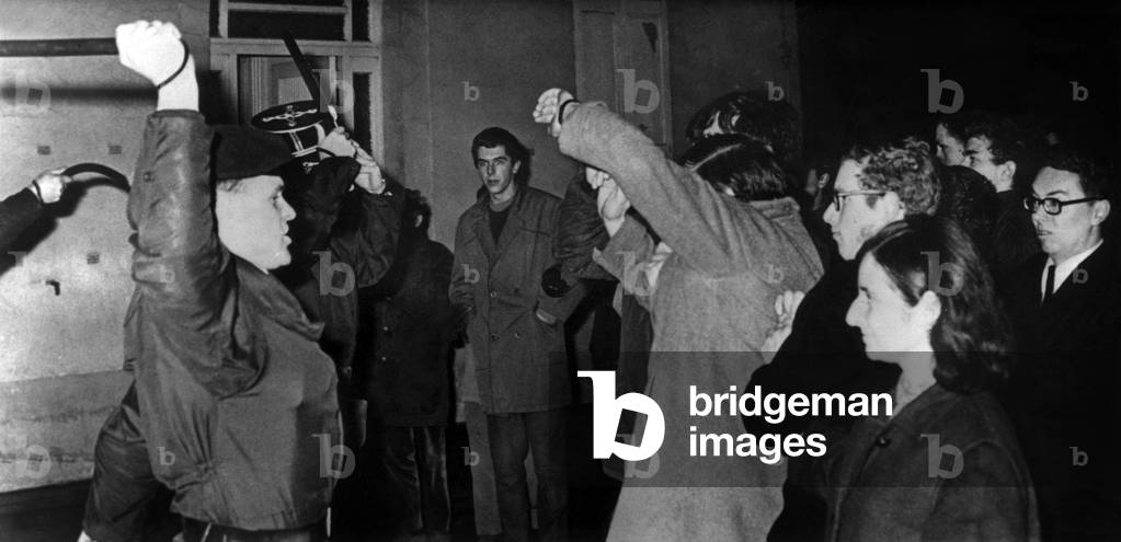 During a demonstration in Belgium, catholics students demonstrating for dispute over linguistic, January 1968
