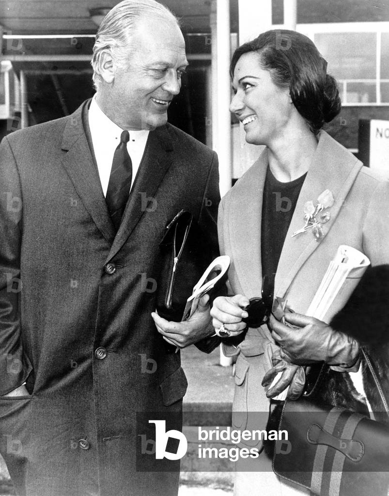 Curd Jurgens and his wife Simone Bicheron during stop in Athen while they go to Japan for thefilming of new film February 3, 1964