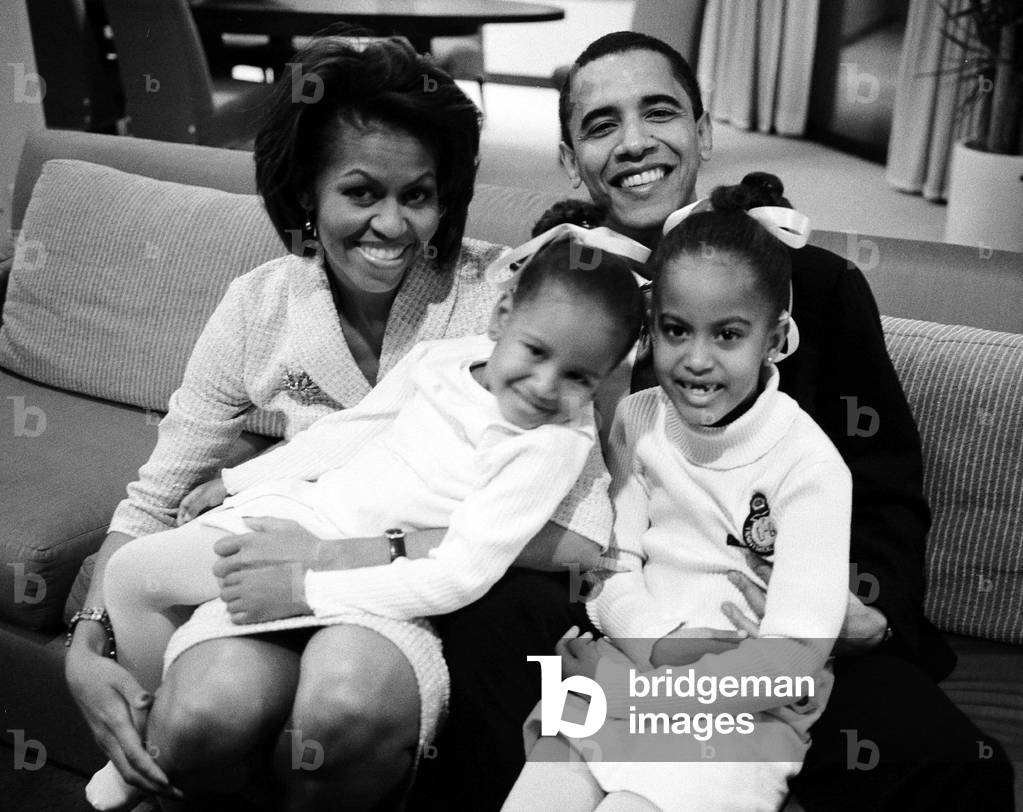 Barack Obama, United States Senator from Illinois, with his wife Michelle and their daughters Natasha and Malia Ann, 2007