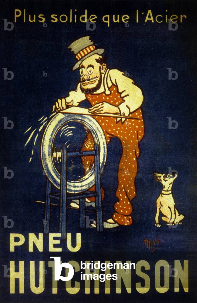 French advertisement by Mich (Michel Liebeaux) for Hutchinson tyres, 1919