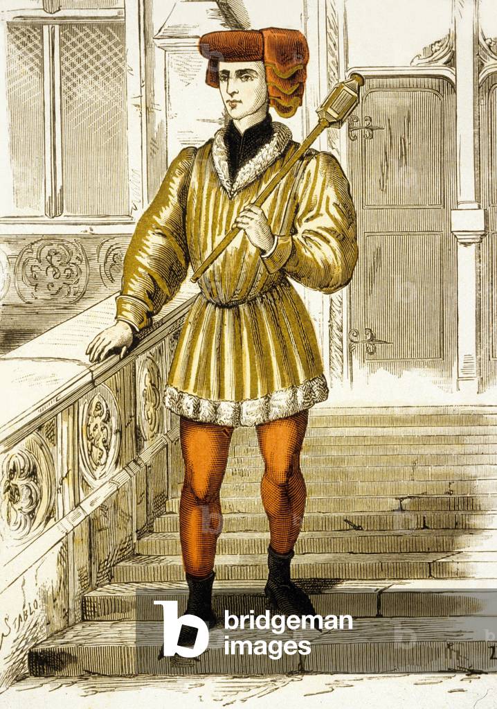Costumes of Paris through ages : member of parliament, 14th century, engraving