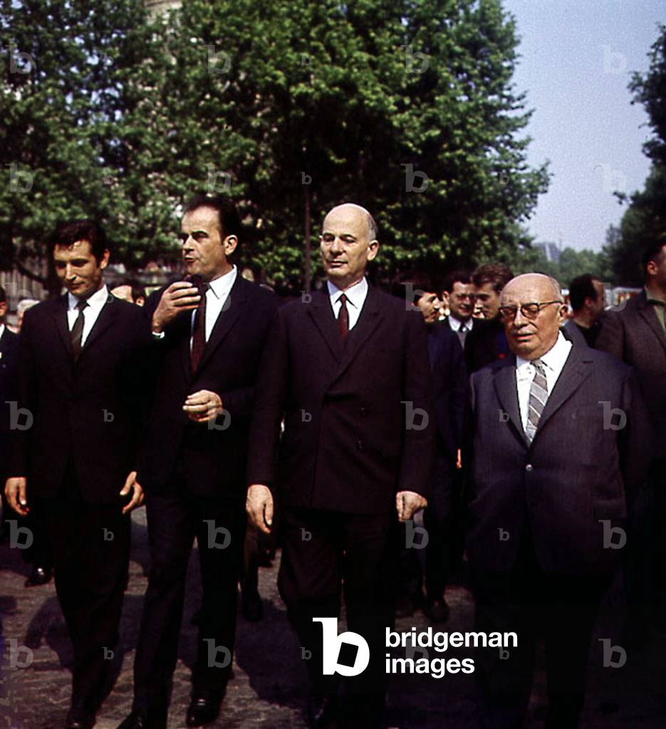 Raymond Guyot, Georges Marchais, Waldeck Rochet and Jacques Duclos at CGT (French trade union) demonstration in Paris on May 29, 1968