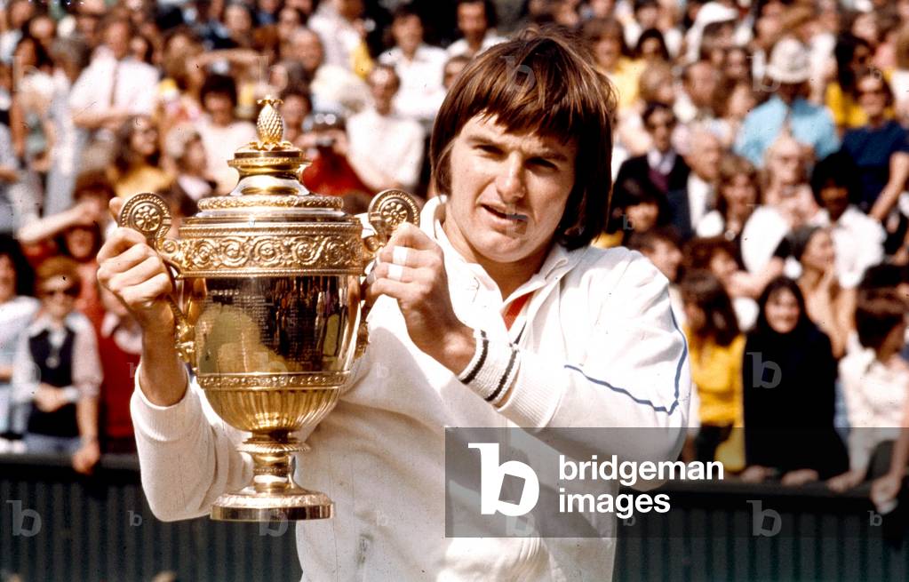 American tennisman Jimmy Connors winning tennis tournament July 1974