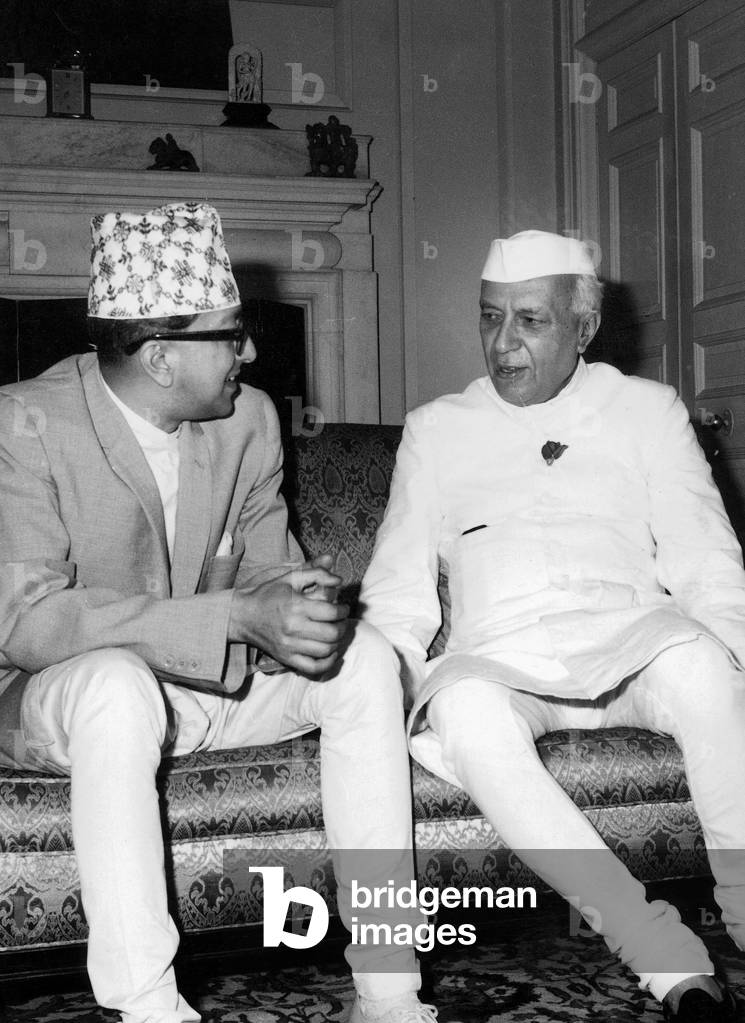 Indian Prime Minister Jawaharlal Nehru with nepalese King  during trip to Nepal April 23, 1962
