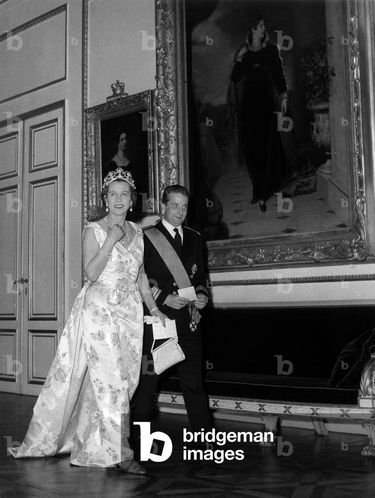Former Queen of Italy Marie Jose of Savoy and prince Albert of Belgium (futur King  Albert II) on December 15, 1960 (Wedding of Baudouin and Fabiola)