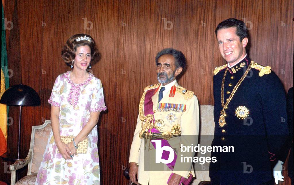 king Baudouin and Queen Fabiola of Belgium during official visit in Ethiopia with emperor Haile Selassie in 1972