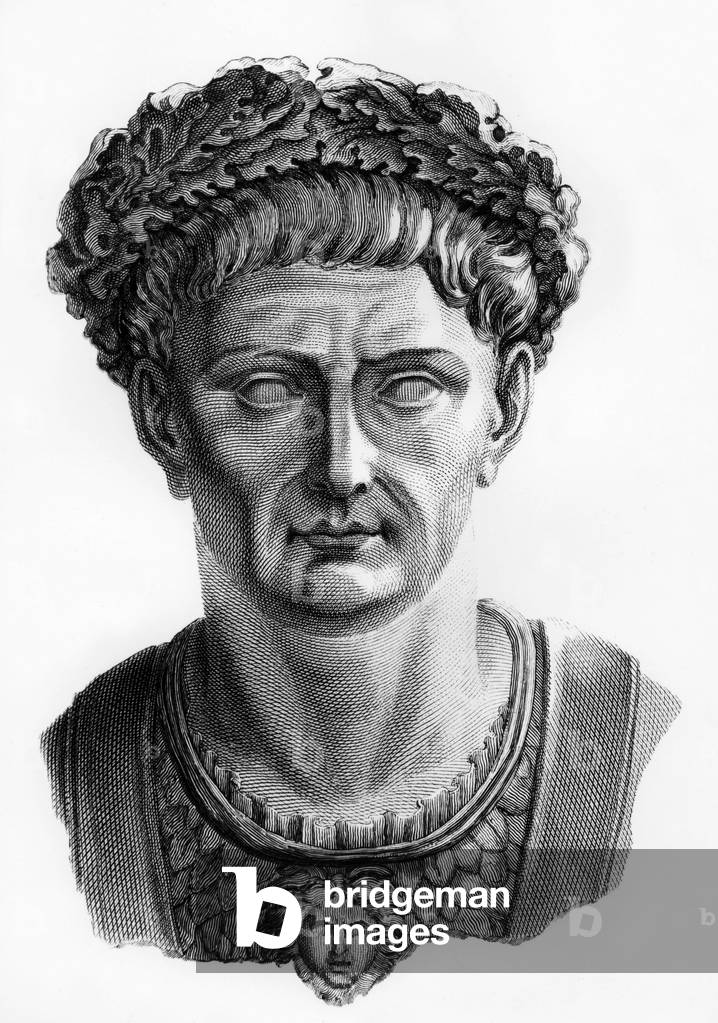 Trajan (53-117) roman emperor in 98-117, engraving after a bust