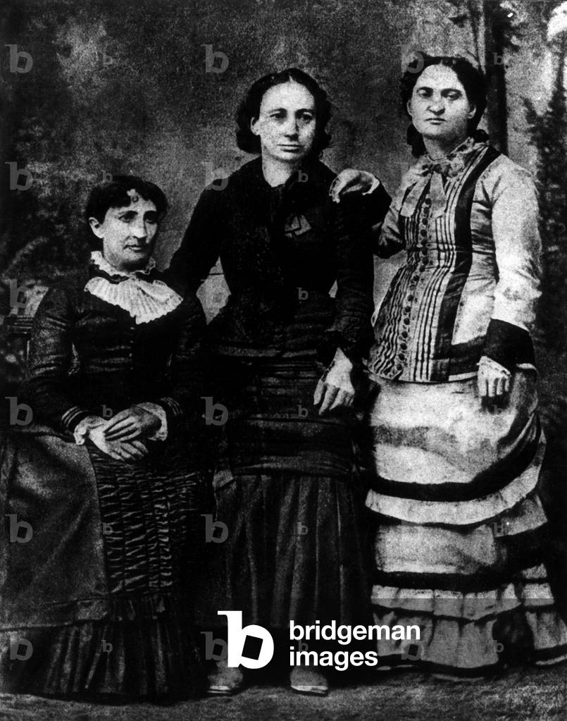 Louise Michel (1830-1905) French feminist,anarchist and socialist activist here with Paule Minck (r)(Communard, socialist, prominent feminist and the mother of the anarchist HenriJullien) and Marie Ferre (l), at the time of the 1870 Paris Commune