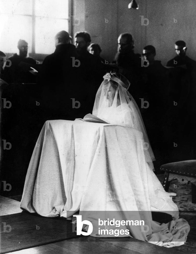 first communion of Princess Marie-Esmeralda of Belgium (daughter LeopoldIII of Belgium and Liliane-of-Rethy, and half-sister of Baudouin1st, born in 1956) at the Chevetogue abbey in August 1964
