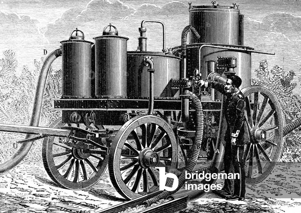 Hydrogen generator built by G. Yon for russian army, engraving from 