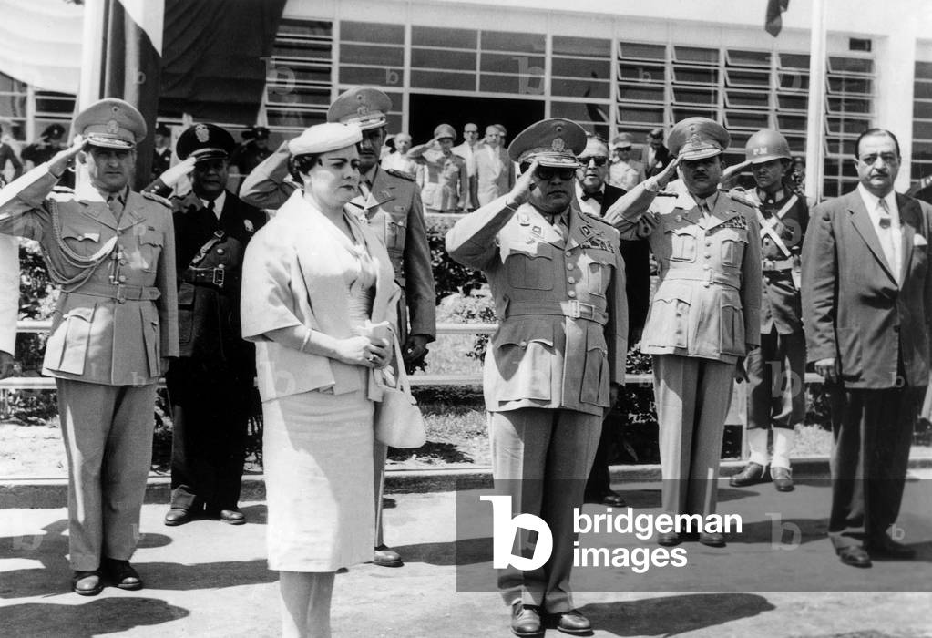 President dictator Marco Perez Jimenez and his wife on August 8, 1955 waiting for the arrival of President of Peru