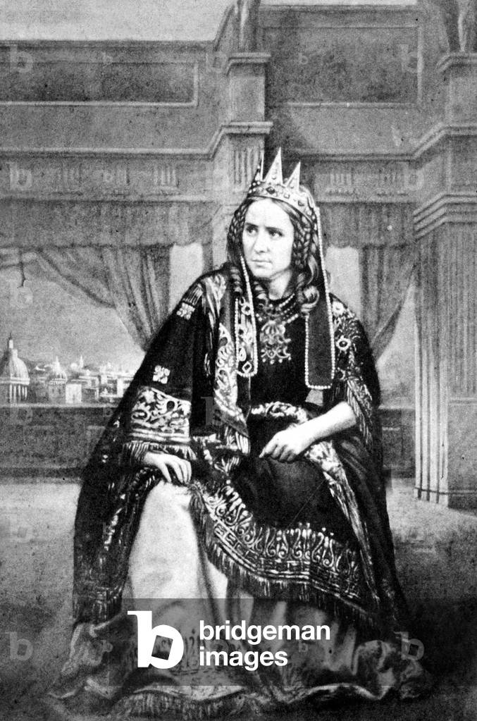 French Actress Rachel playing Athalie in 1857, engraving