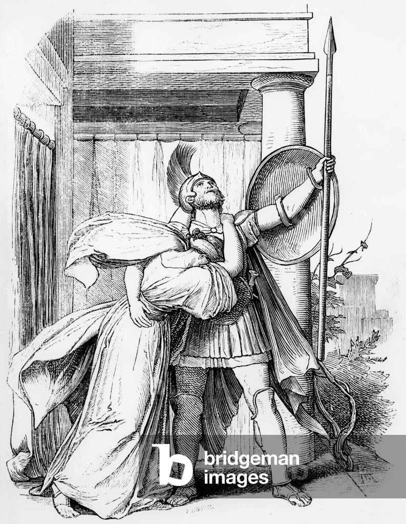 Trojan war : Andromaque and Hector, engraving illustrating poem by Friedrich von Schiller