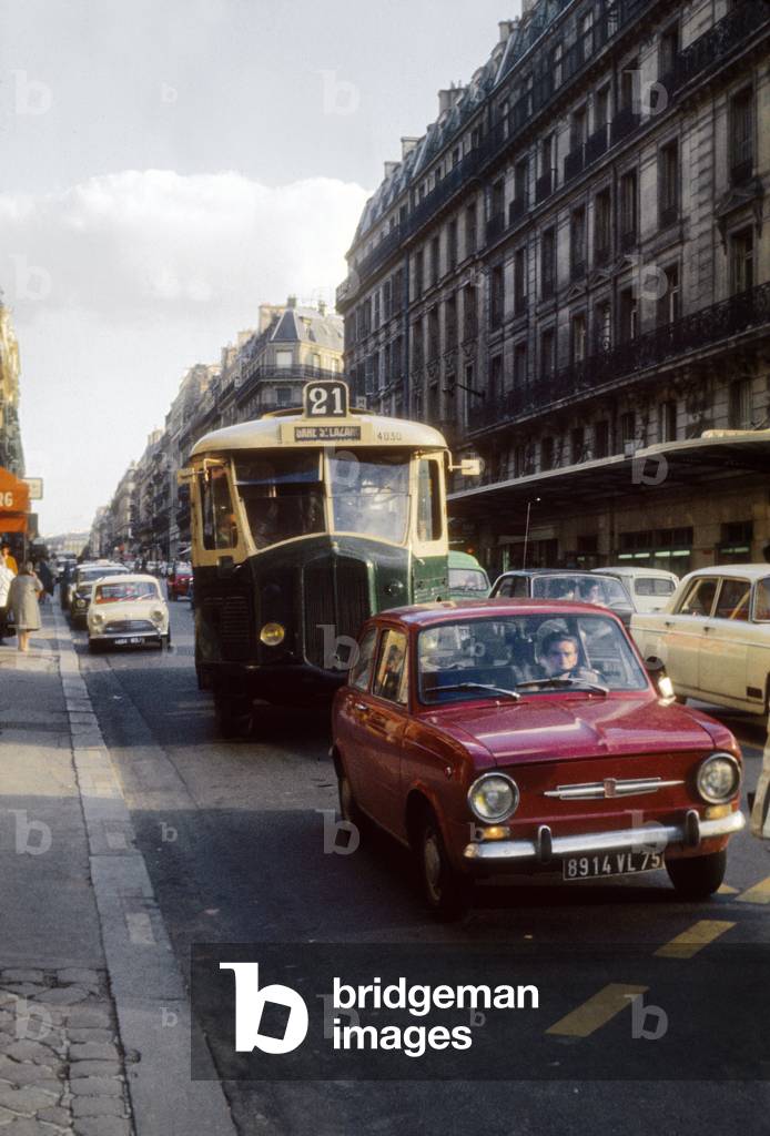 Paris Public transport bus platform line 21 direction Gare Saint Lazare