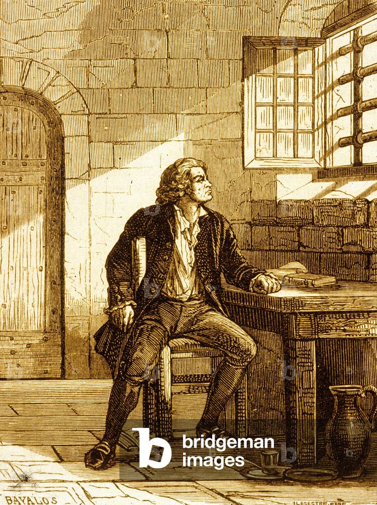 Honore-Gabriel Riquetti, Count of Mirabeau at the Fort de Joux in 1775 (engraving)