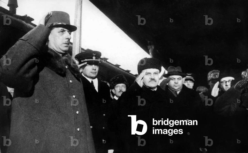 General Charles De Gaulle and Viatcheslav Molotov at arrival in Moscow of head of French provisional government (De Gaulle) in December 1944