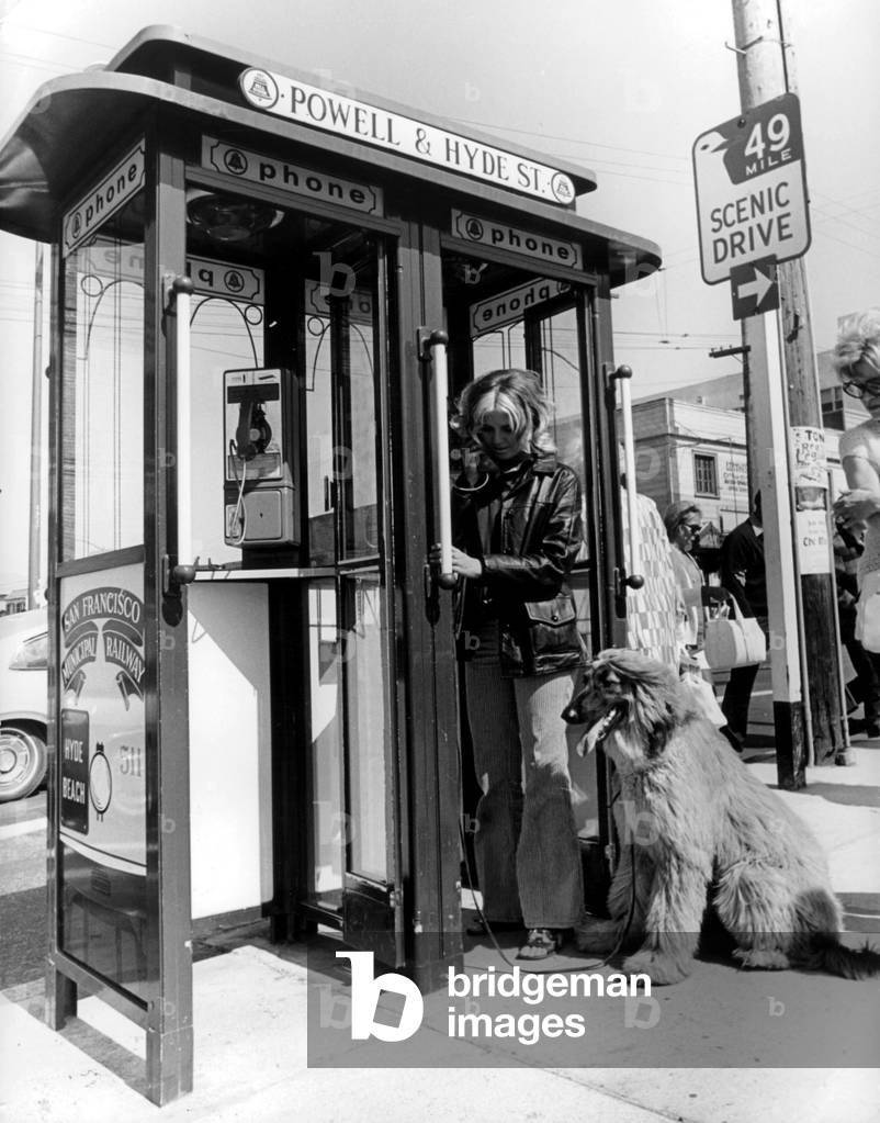 Woman in a Phone Box, San Francisco, c.1970 (b/w photo)