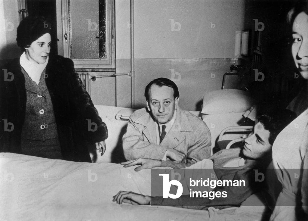 Andre Malraux and his 2nd wife Madeleine at Gauthier's beside (his son) on January 2, 1959