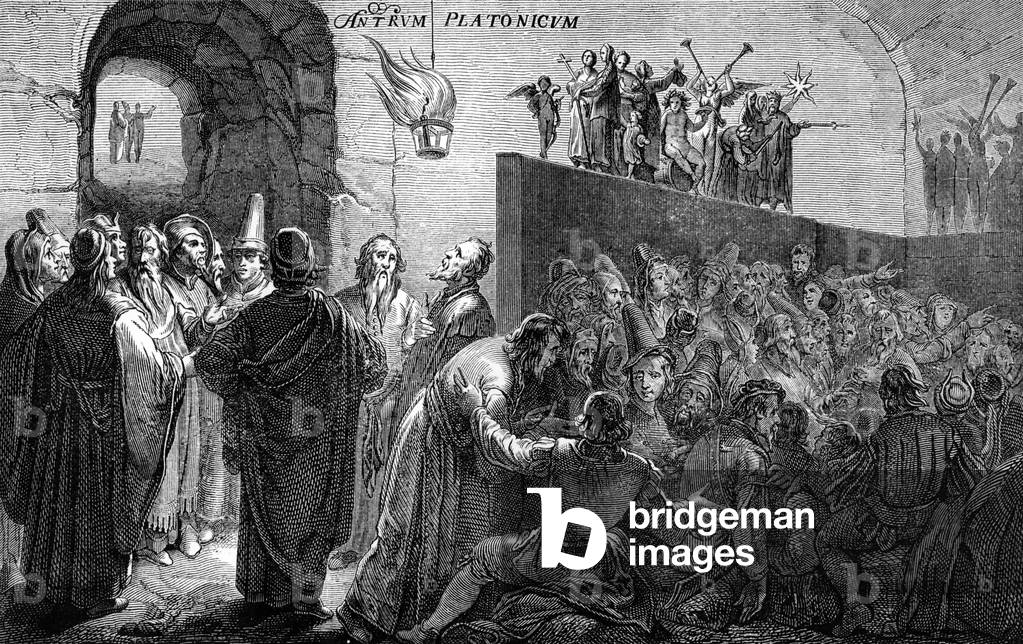 The lair of Plato, engraving by Cornelis Cornelisz van Haarlem (1562-1638)