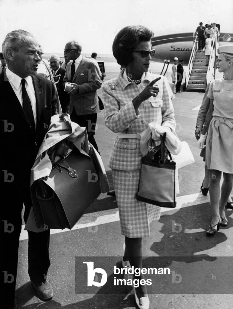Former King  Leopold III of Belgium and his 2nd wife Princess iliane de Rethy (Mary Lilian Baels) arriving at Nice airport (French Riviera) for holiday, June 18, 1969