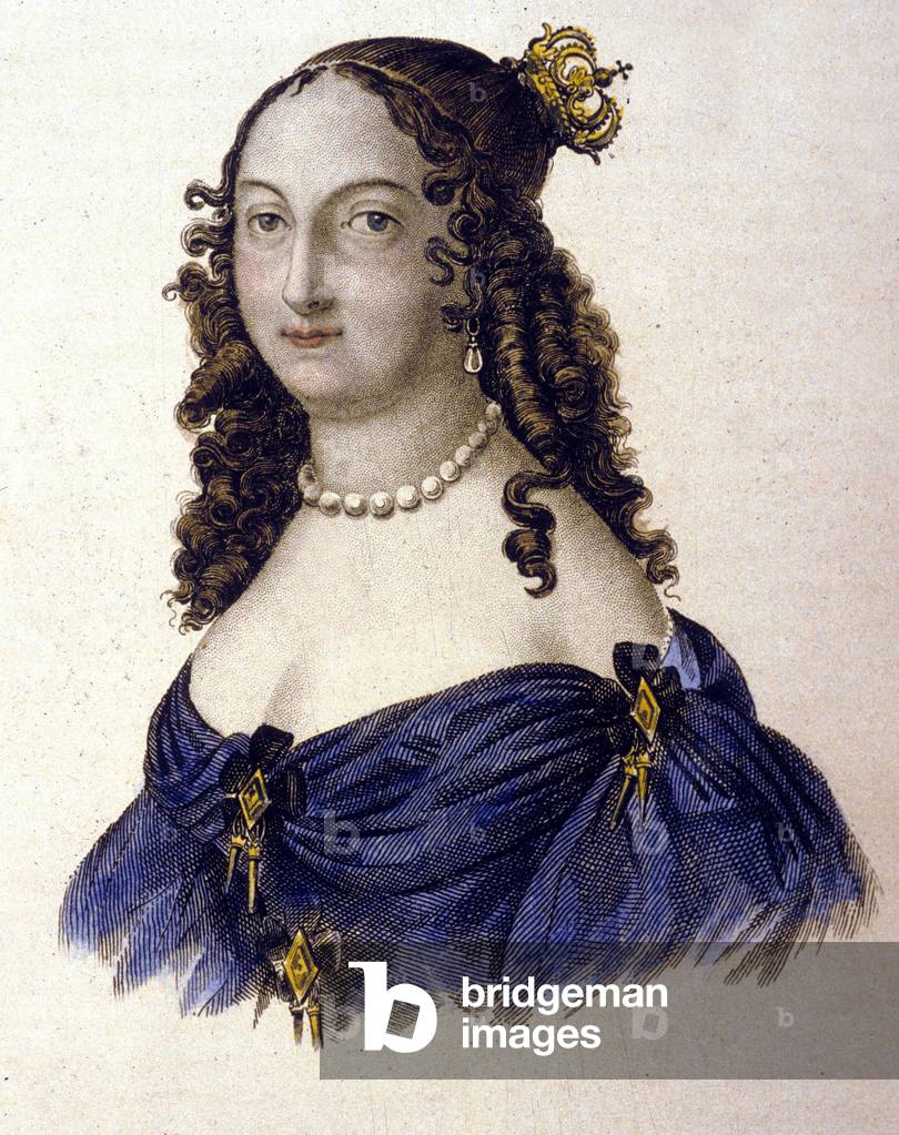 Louise Marie de Gonzague Nevers (1611-1667) Queen of Poland (LadislasIVVasa's wife then JeanIICasimirVasa's wife), engraving