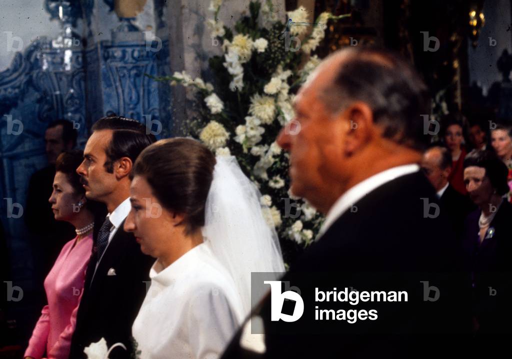 Wedding of infante of Spain Margarita of Bourbon (born-blind) , daughter Juan of Bourbon and Battenberg count of Barcelone and of Maria de las Mercedes of Bourbon and Orleans, and sister of King  JuanCarlos , with Charles Zurita (Zurik Delgado), physician, October 14, 1972 in Portugal