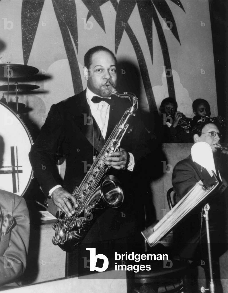 Coleman Hawkins (1904-1969) saxophone tenor with band at fiesta danseteria New York 1940