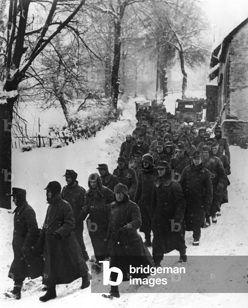 German prisoners captured by Americans near Medell, Ardennes Offensive, January 1945 (b/w photo)