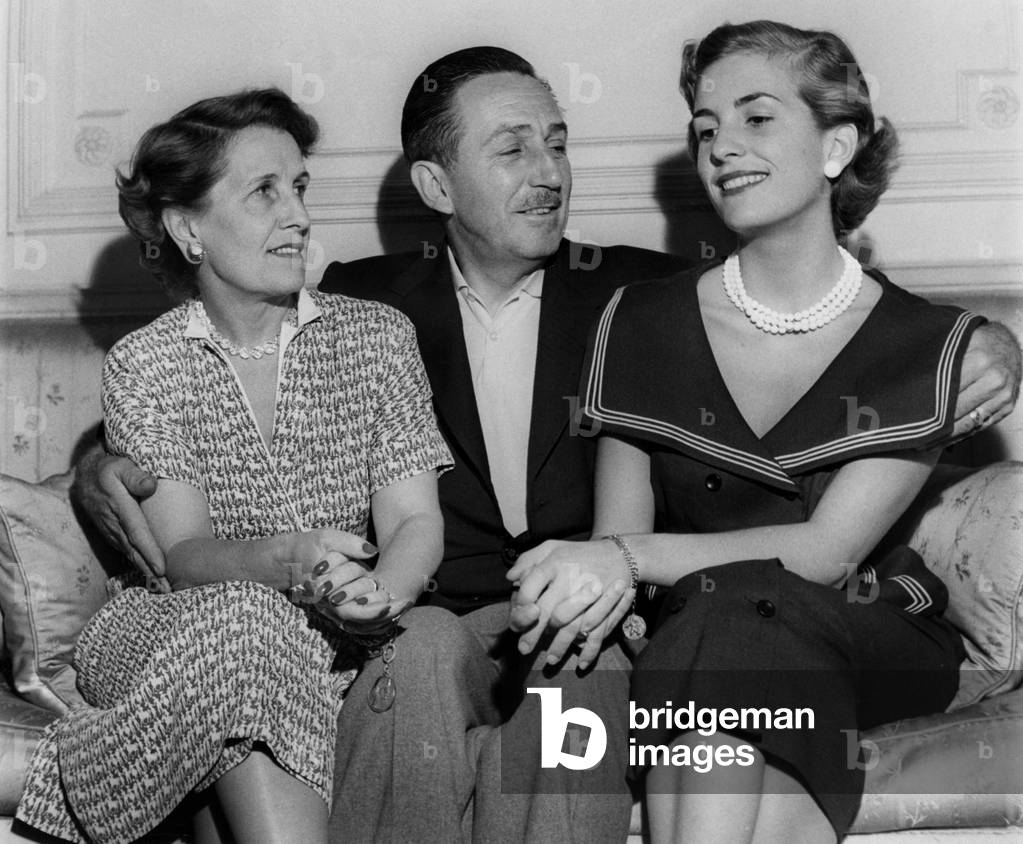 Walter Elias Disney says Walt (1901 1966) to his left his wife Lilian Bounds to the right his daughter Diane