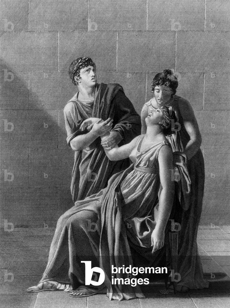 Scene of play Berenice by Jean Racine, engraving by Massard after Serangelil, 1807