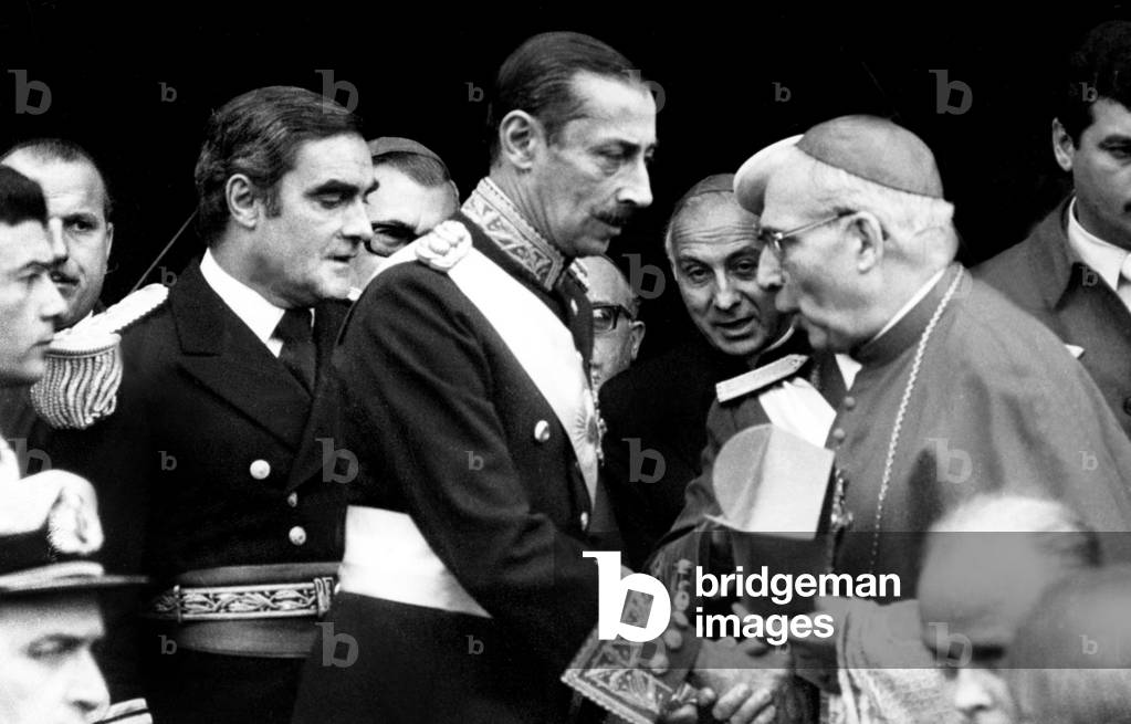 President Jorge Rafael Videla (center) with Admiral Massera (l) and His Grace Aram Buru July 27, 1977 during ceremonies for independence in Argentina