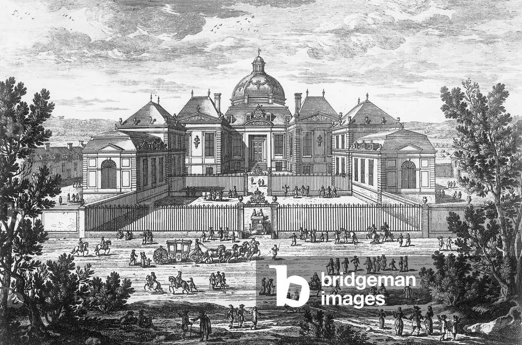view of Versailles castle built in the 1660's by Louis Le Vau, engraving