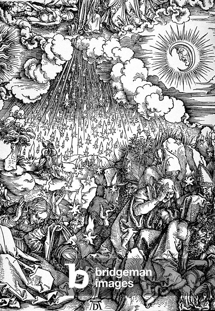 The fall of the stars, engraving by Albrecht Durer from the Apocalypse, 1497-1498